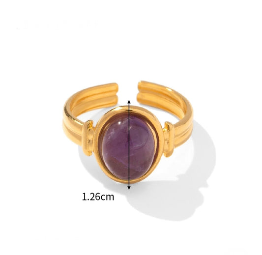 Purple natural stone adjustable ring