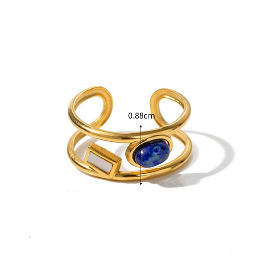 Blue natural stone adjustable ring