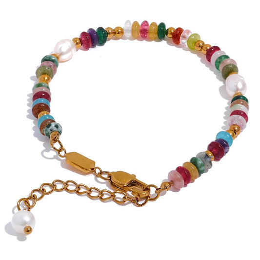 Natural Stone Pearls Chain Bracelet
