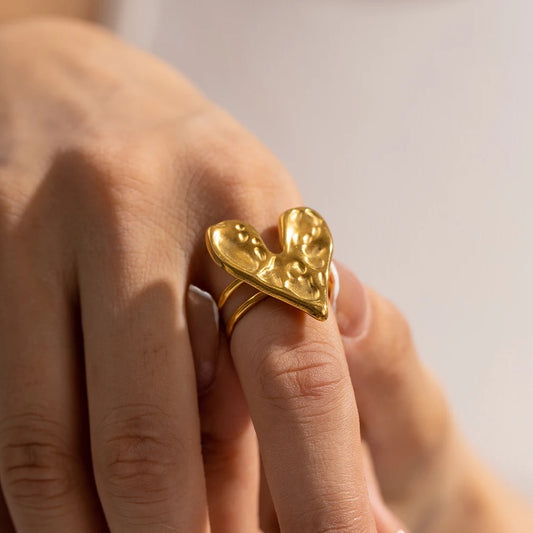 Heart texture adjustable ring