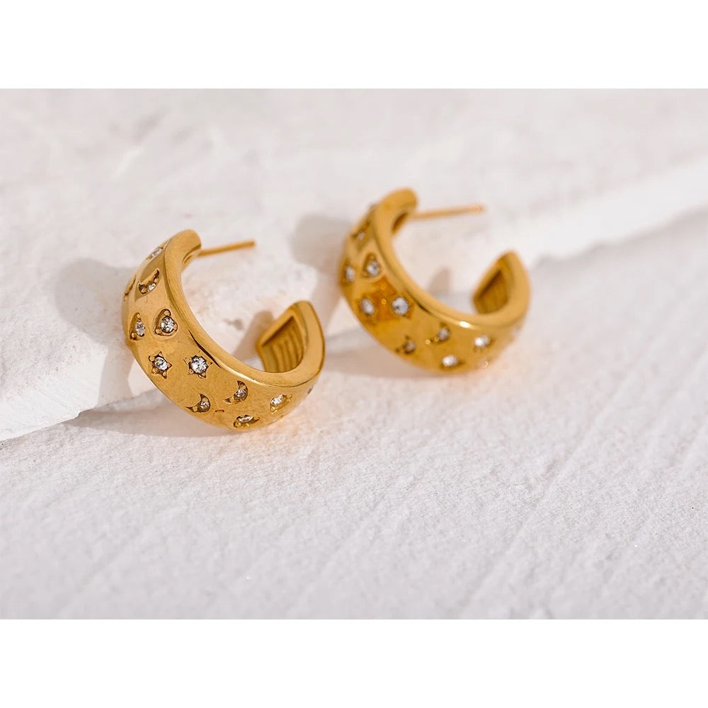 Star and moon hoop stud earrings