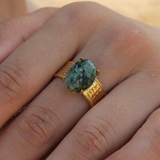 Green natural stone adjustable ring