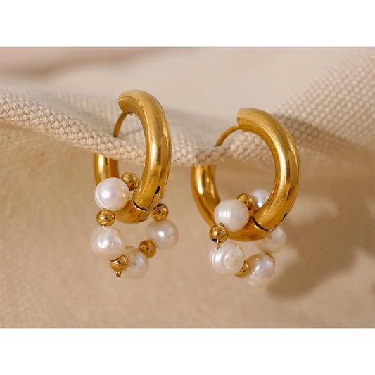 Natural pearl huggie hoop earrings