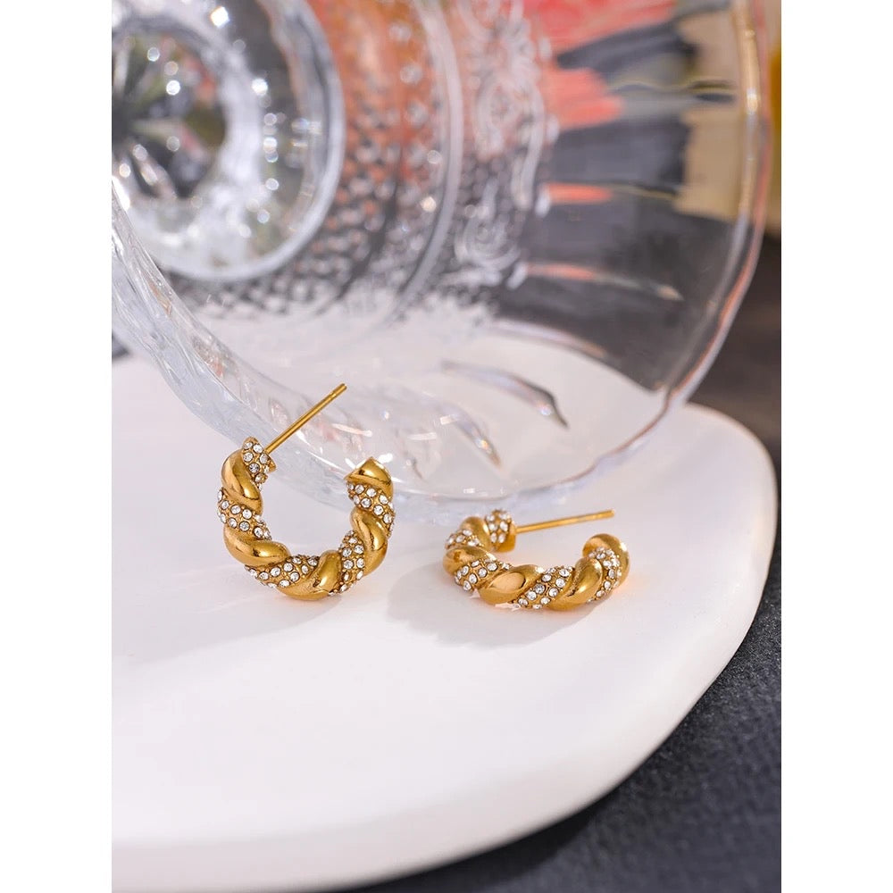 Twist cubic zirconia hoop stud earrings earrings