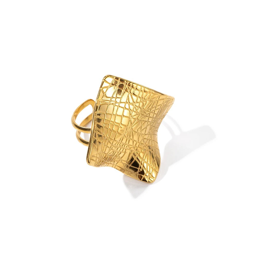 Gold irregular texture adjustable ring
