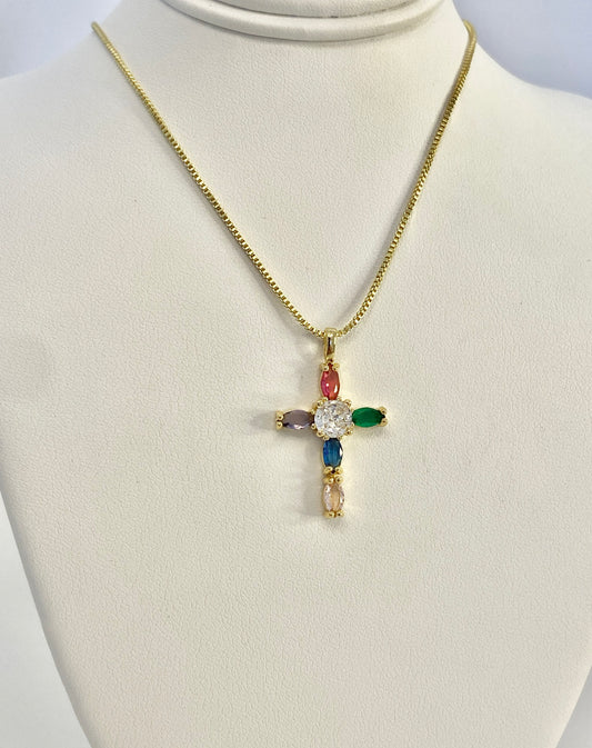 Multicolor cross  necklace