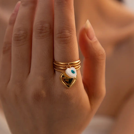 Heart evil eye adjustable ring