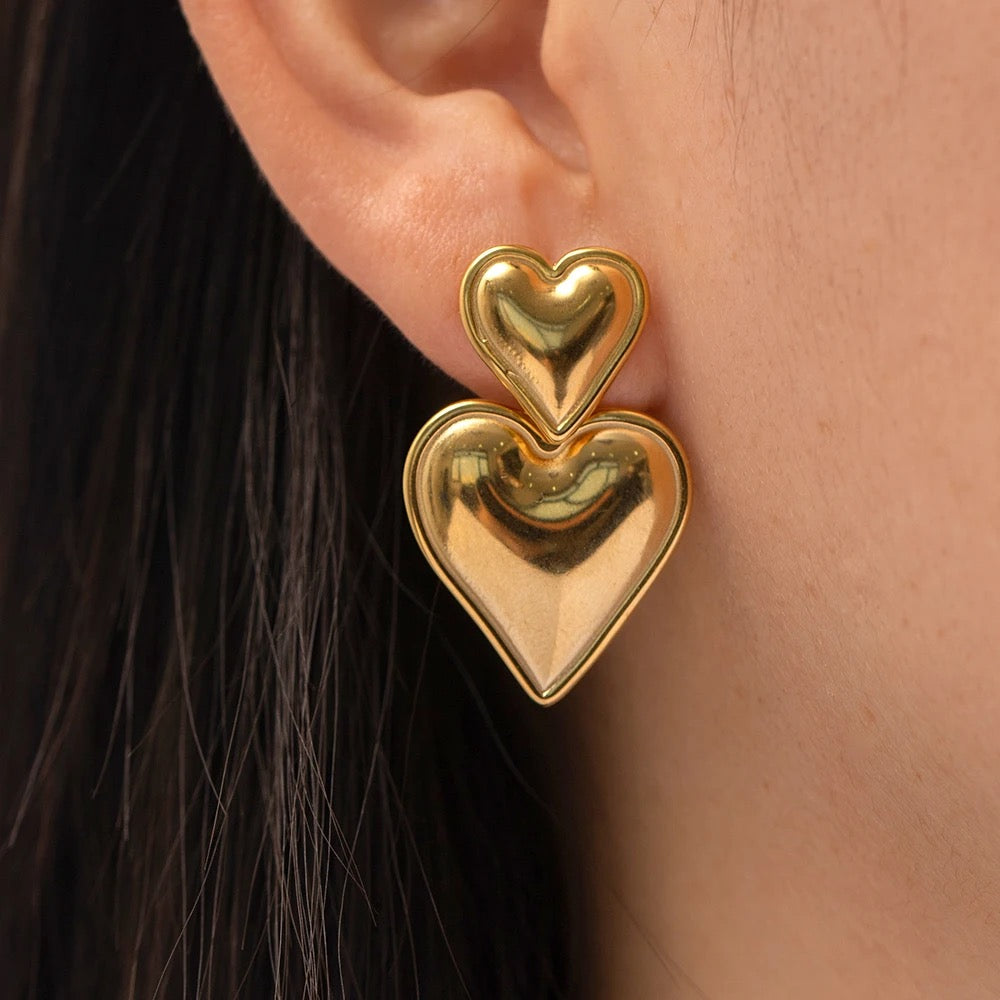 Double heart drop earring