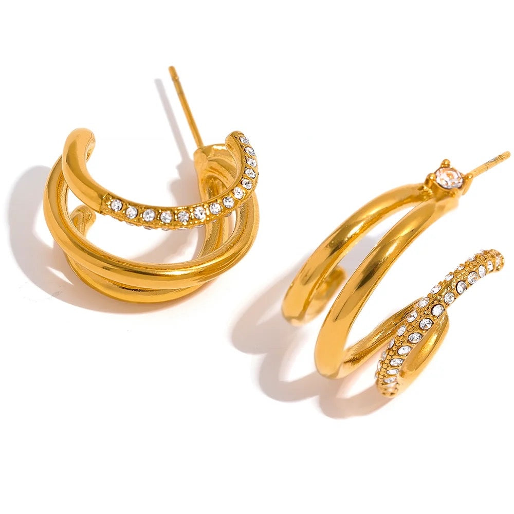 C three line hoop stud earrings