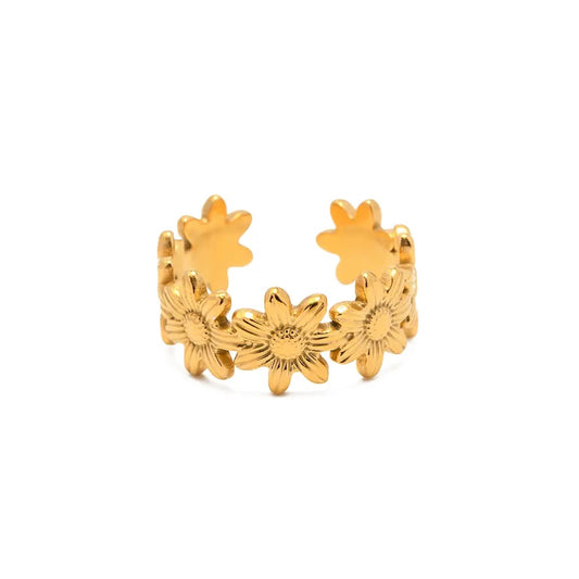 Gold flowers adjustable ring