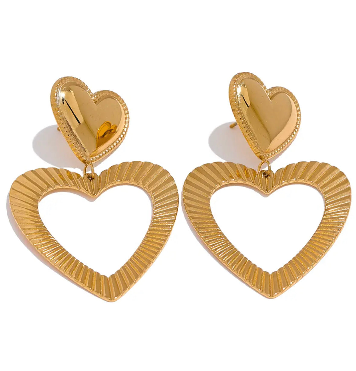 Gold heart drop earrings