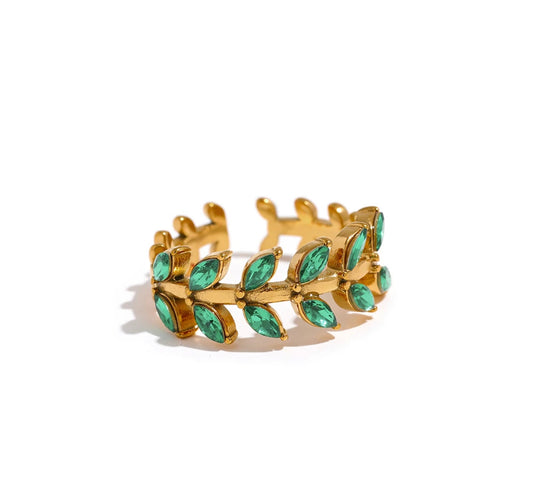 Green leaf adjustable ring
