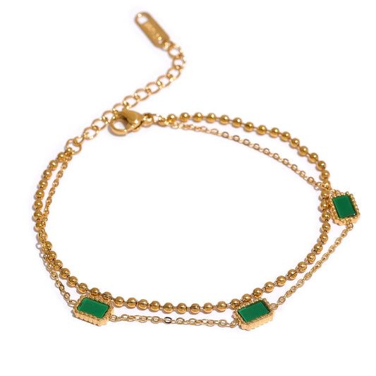 Double Chain Green Square Bracelet