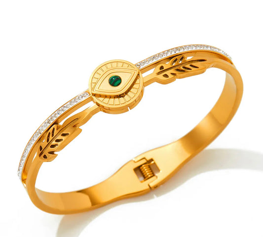 Green evil eye cuff bracelet