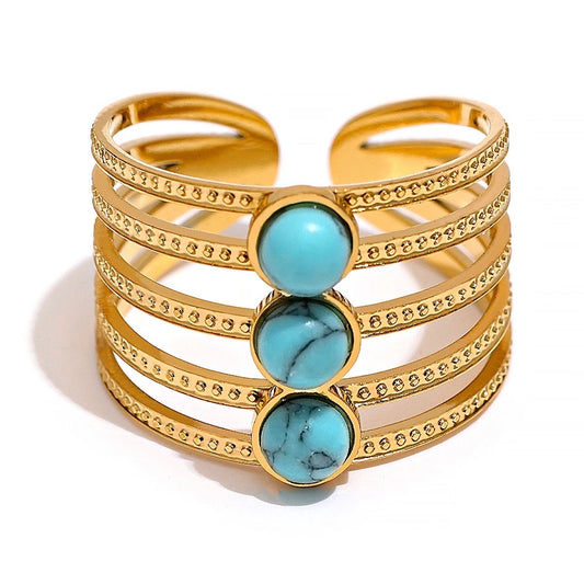 Turquoise natural stone adjustable ring
