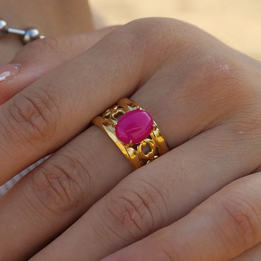 Fuchsia natural stone adjustable ring