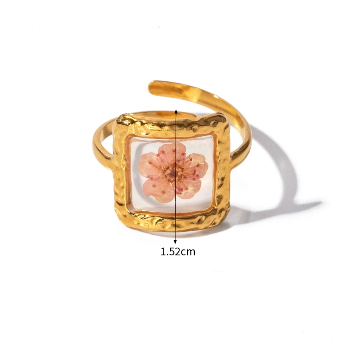 Pink flower adjustable ring