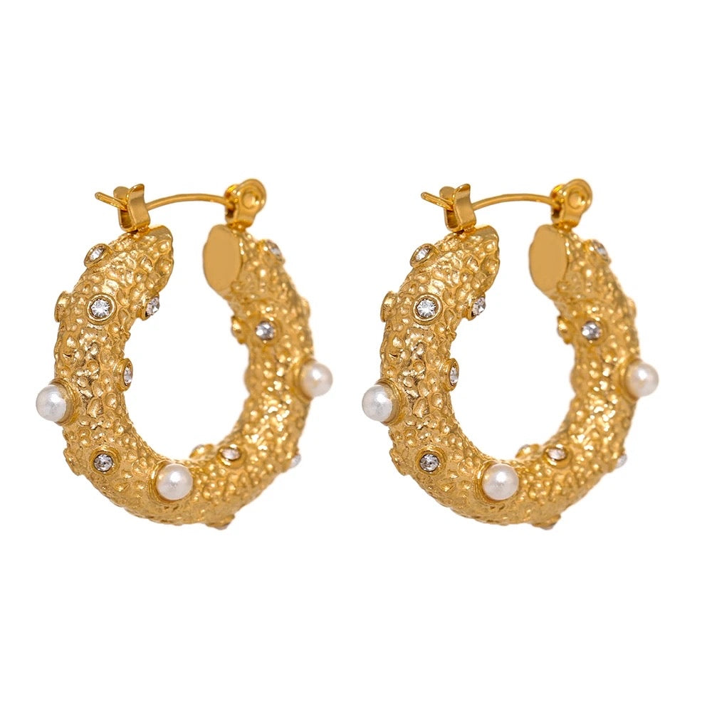 Pearl zirconia elegant hoop