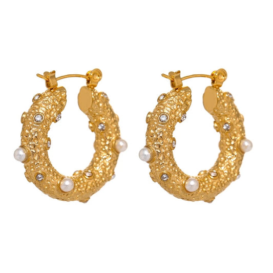 Pearl zirconia elegant hoop