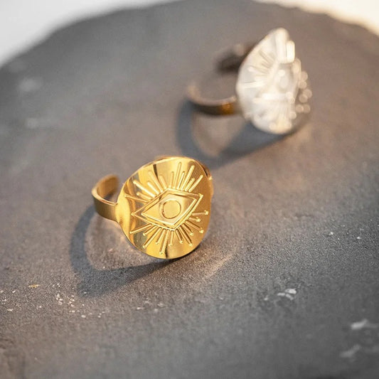 Gold evil eye adjustable ring