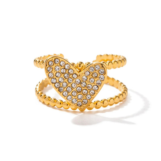 Heart natural stone adjustable ring