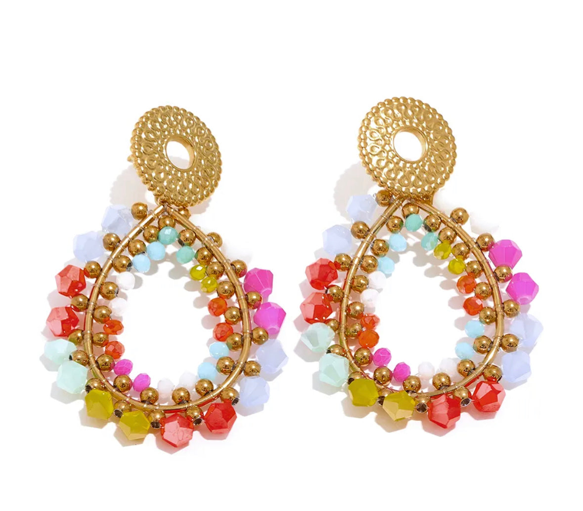 Crystal beads long earrings