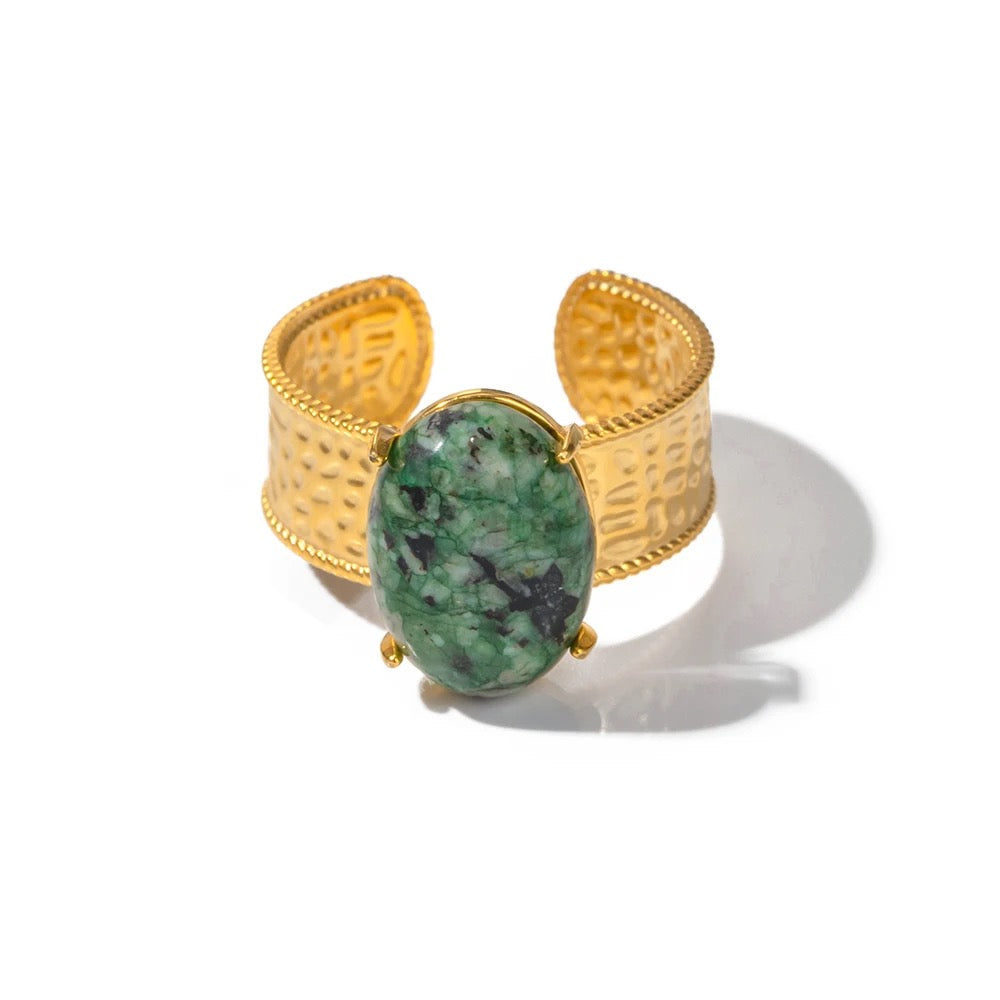 Green natural stone adjustable ring
