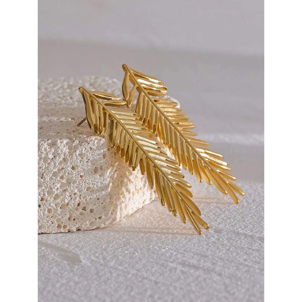 Leaf statement stud earrings