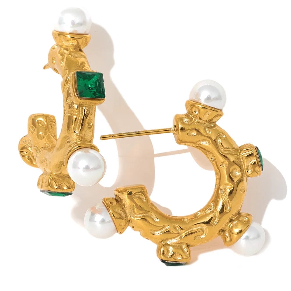 Pearl vintage hoop stud earrings