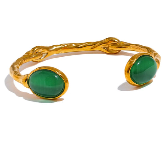 Green natural stone texture cuff bracelet