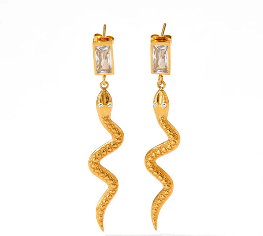 White snake long earrings