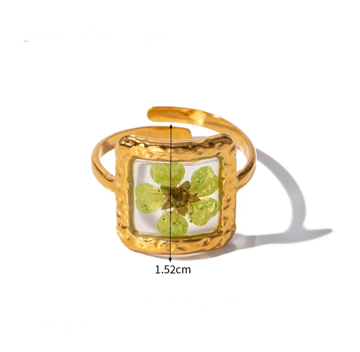 Green flower adjustable ring