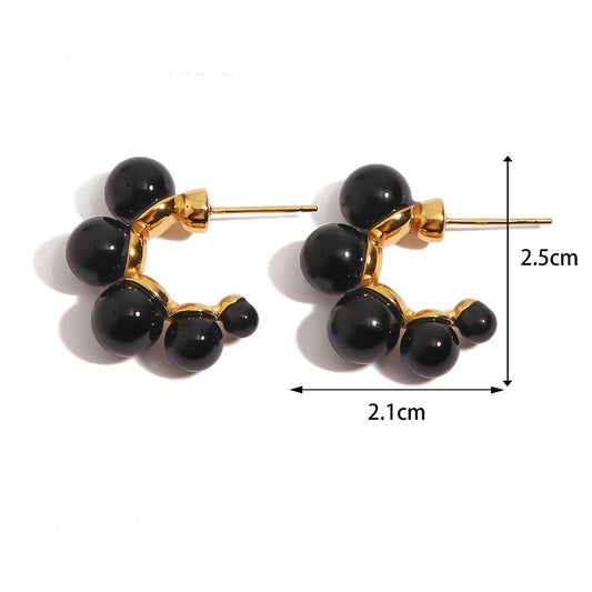 Black natural stone elegant hoop stud