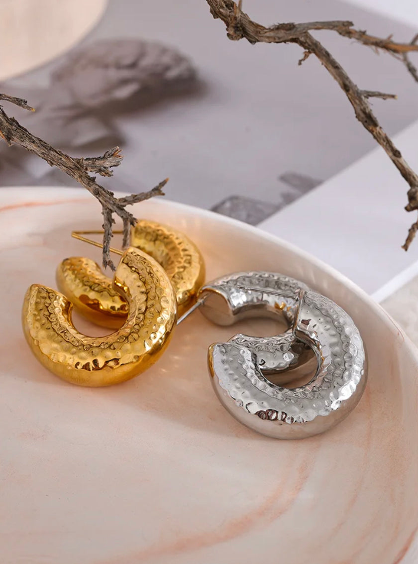 Gold Chunky hoop stud earrings