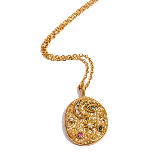 Moon star evil eye necklace