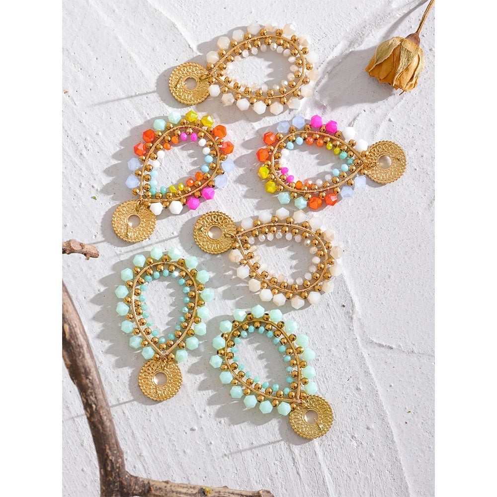 Crystal beads long earrings