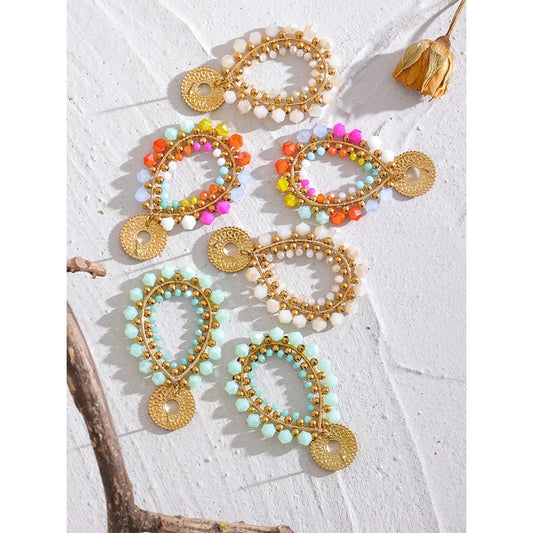 Crystal beads long earrings