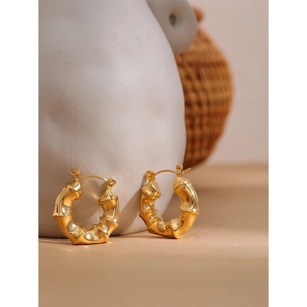 Bamboo gold hoop earrings