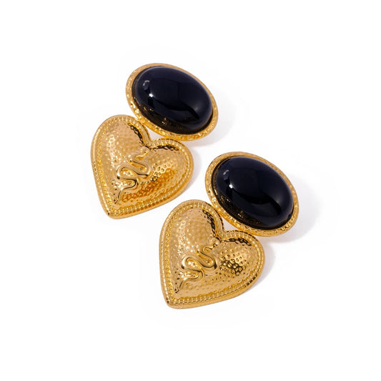 Black agate heart earrings