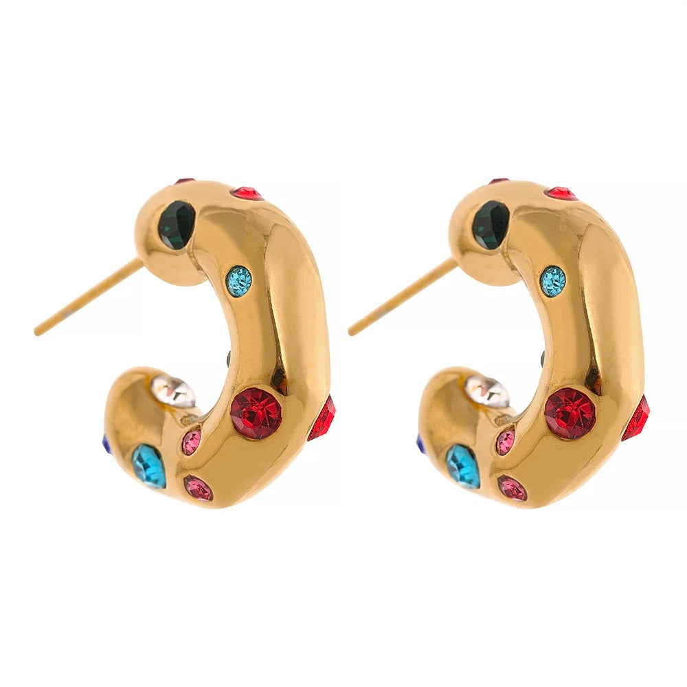 Colorful hoop stud earrings