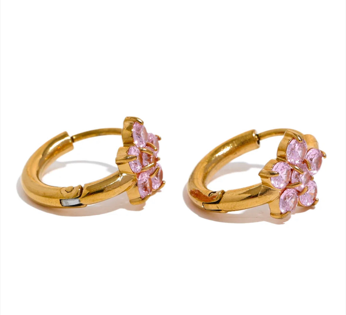 Pink flower huggie hoop earrings