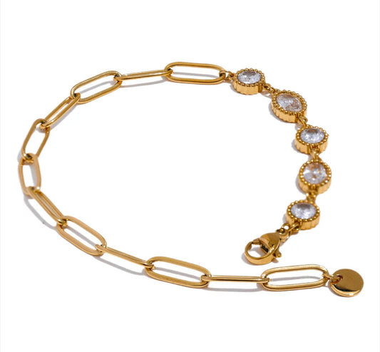 Delicate Shiny Cubic Zirconia Round Chain Bracelet