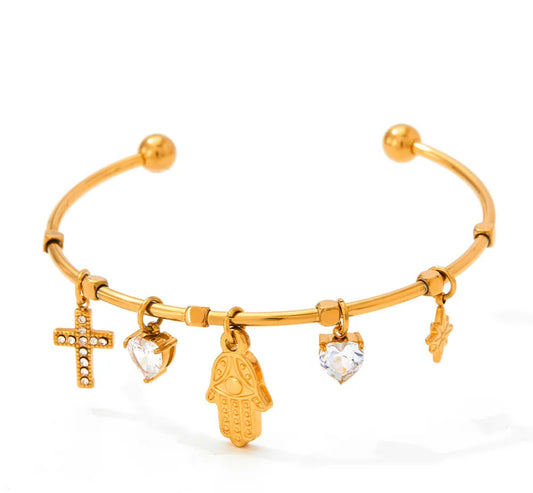 Hamsa charms cuff bracelet