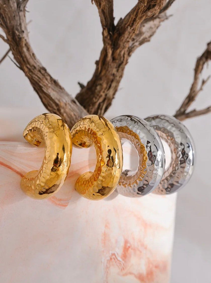 Gold Chunky hoop stud earrings