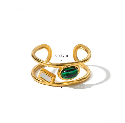 Green natural stone adjustable ring