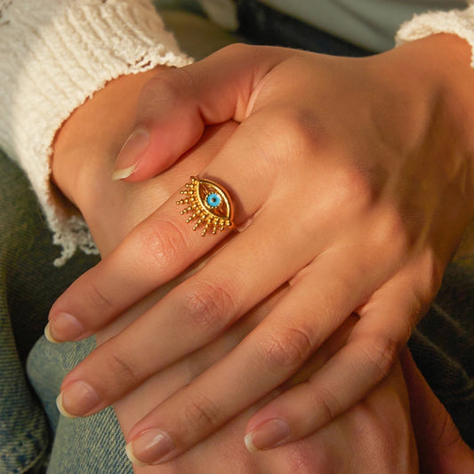 Evil eye adjustable ring