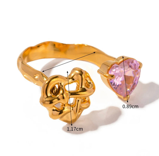 Pink heart adjustable ring