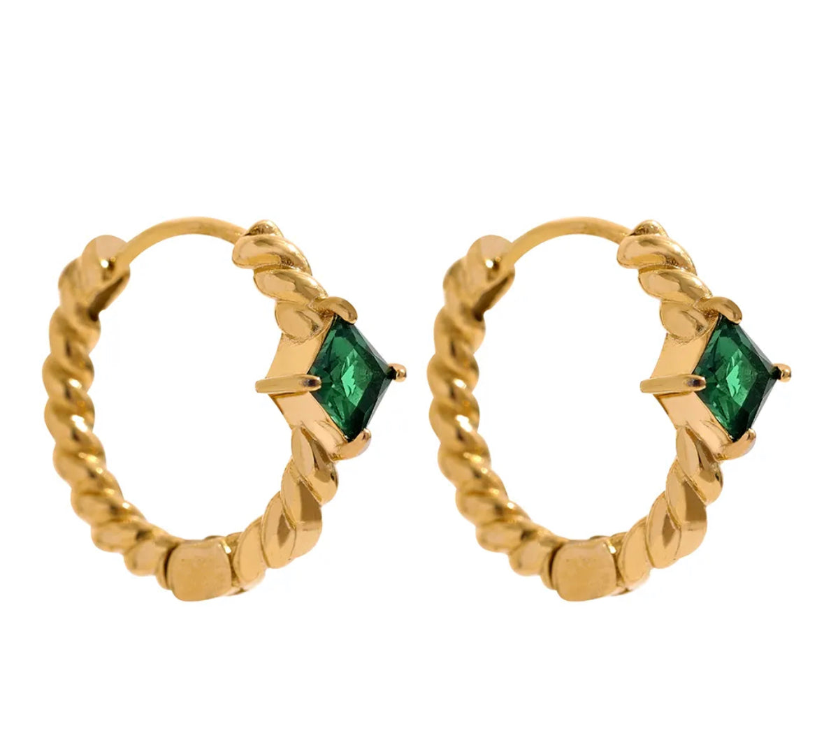 Green elegant huggie hoop earrings