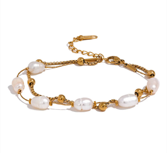 Natural Pearls Double Layer Chain Bracelet