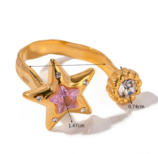 Pink star adjustable ring